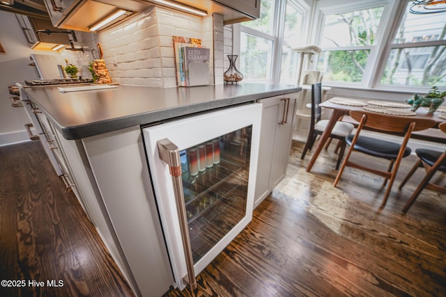 1309 N Pasteur St, New Bern, NC 28560 - indoor dry bar featuring wine cooler, dark wood finished floors, and tasteful backsplash