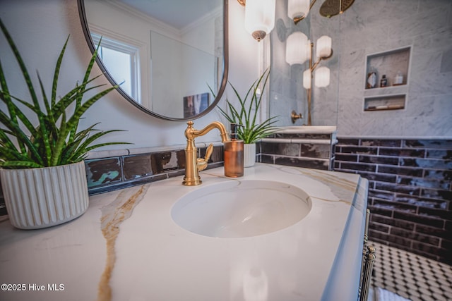 1309 N Pasteur St, New Bern, NC 28560 - bathroom view of vanity and crown molding