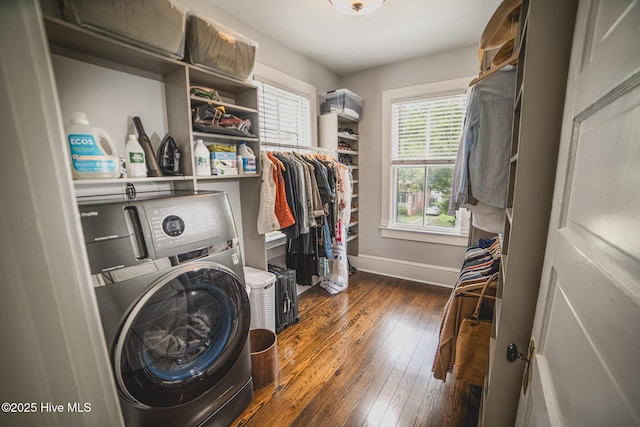 1309 N Pasteur St, New Bern, NC 28560 - washroom featuring washer / dryer and dark wood-style flooring