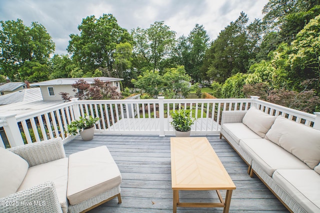 1309 N Pasteur St, New Bern, NC 28560 - wooden terrace featuring outdoor lounge area and view of scattered trees
