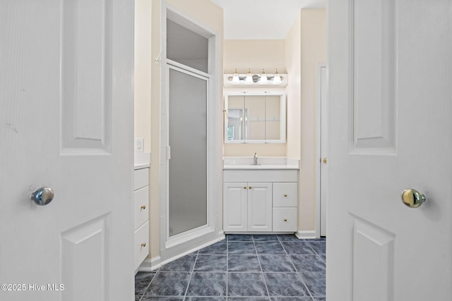 3193 Wexford Way, Southport, NC 28461 - bathroom featuring a shower stall, vanity, and baseboards