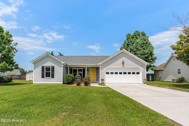 2824 Sapling Cir, Wilmington, NC 28411 - single story home with a garage, driveway, a front yard, and cooling unit