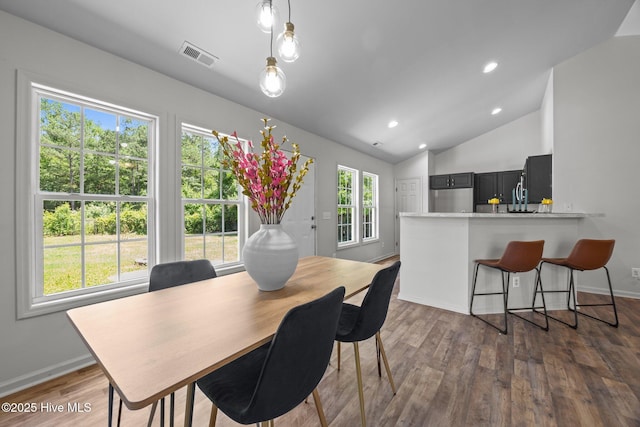 301 Haws Run Rd, Jacksonville, NC 28540 - dining room with vaulted ceiling, wood finished floors, baseboards, and recessed lighting