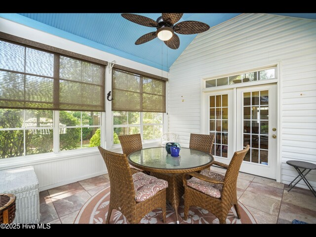 1133 Grandiflora Dr, Leland, NC 28451 - sunroom with lofted ceiling, ceiling fan, and outdoor dining space