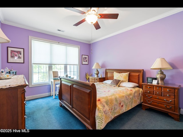 1133 Grandiflora Dr, Leland, NC 28451 - carpeted bedroom with baseboards, crown molding, and a ceiling fan