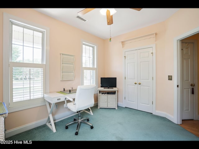 1133 Grandiflora Dr, Leland, NC 28451 - office space featuring ceiling fan, carpet flooring, and baseboards