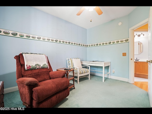 1133 Grandiflora Dr, Leland, NC 28451 - sitting room featuring carpet, ceiling fan, and baseboards