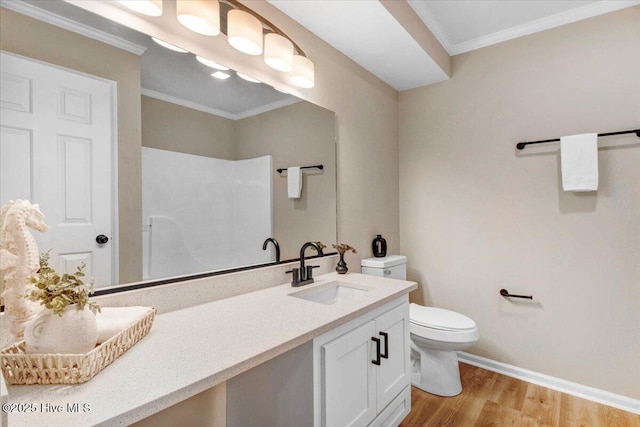 103 Sawgrass Pl, Goldsboro, NC 27534 - full bathroom with a shower, wood finished floors, vanity, and crown molding
