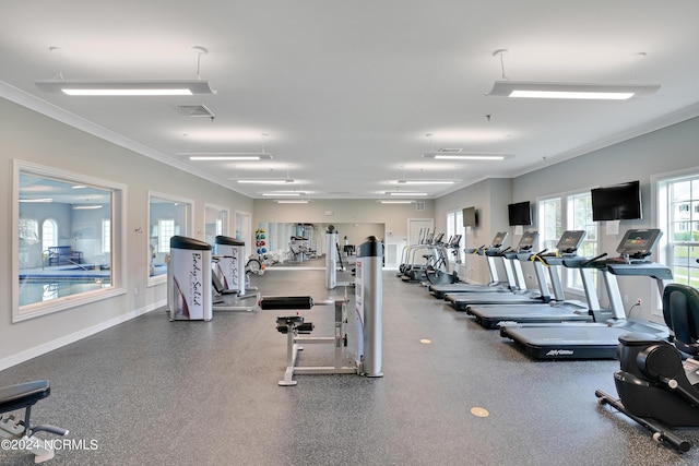 8715 NW Baton Rouge Ave NW Unit 1155-, St Phillips, Calabash, NC 28467 - gym featuring crown molding and baseboards