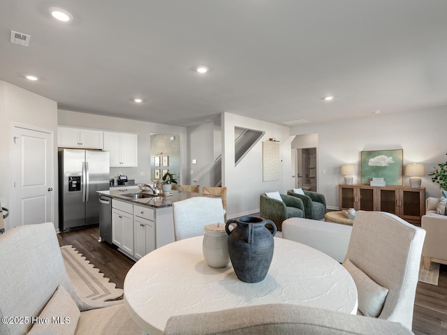 159 Legare St Lot 250, Wilmington, NC 28411 - dining space featuring dark wood-style floors, stairway, and recessed lighting