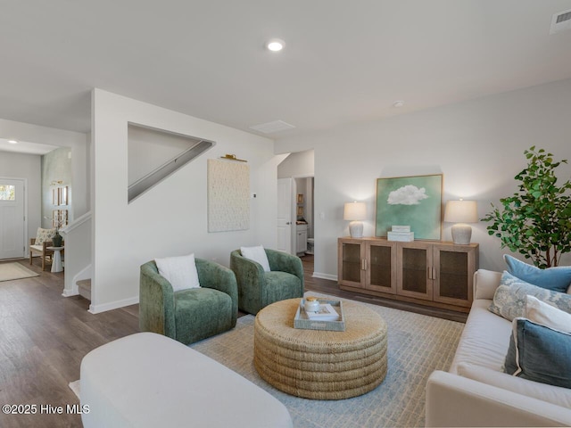 159 Legare St Lot 250, Wilmington, NC 28411 - living area featuring wood finished floors, baseboards, stairway, and recessed lighting