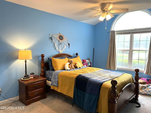 5707 Mossberg Ct, Wilmington, NC 28405 - bedroom with carpet, vaulted ceiling, and ceiling fan
