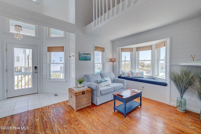 1904 Ocean Blvd, Topsail Beach, NC 28445 - living room with wood finished floors and a towering ceiling