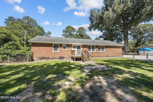 5137 Carr, Grifton, NC 28530 - back of house featuring crawl space, brick siding, and a wooden deck