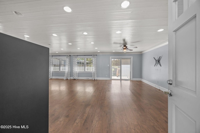5137 Carr, Grifton, NC 28530 - spare room with recessed lighting, baseboards, a ceiling fan, wood finished floors, and crown molding