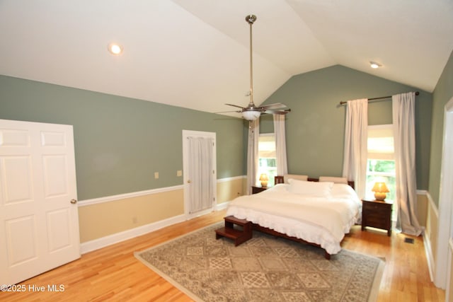 1317 Worthington Ln, Greenville, NC 27858 - bedroom with light wood-type flooring, lofted ceiling, and ceiling fan