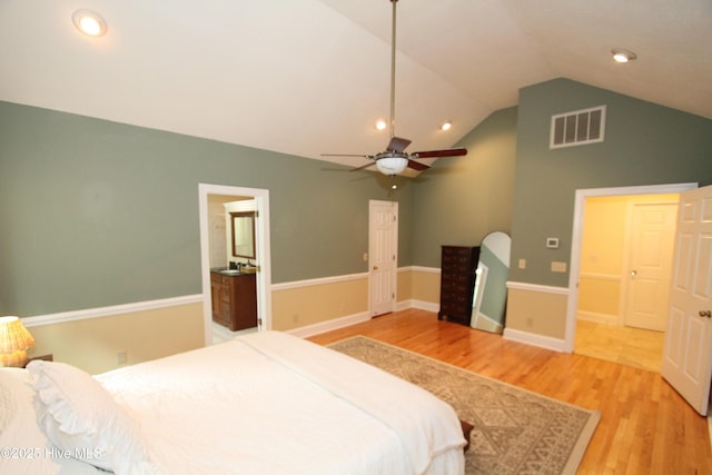 1317 Worthington Ln, Greenville, NC 27858 - bedroom with light wood finished floors, vaulted ceiling, recessed lighting, and ceiling fan