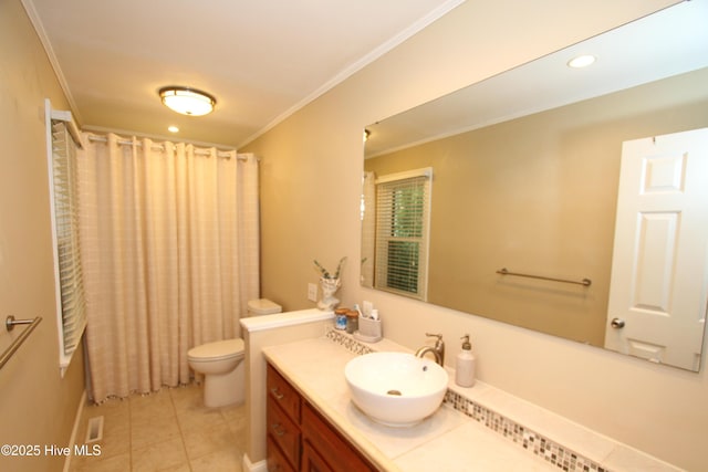 1317 Worthington Ln, Greenville, NC 27858 - bathroom with vanity, crown molding, tile patterned flooring, shower / bath combination with curtain, and recessed lighting