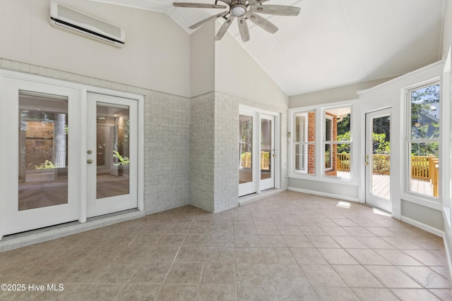 8807 Sawmill Creek Ln, Wilmington, NC 28411 - unfurnished sunroom with french doors, an AC wall unit, and vaulted ceiling