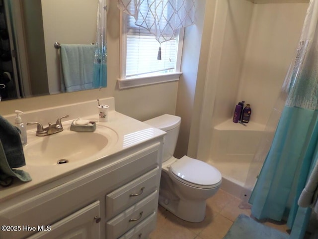 222 Rivershore Dr, New Bern, NC 28560 - full bathroom with toilet, curtained shower, vanity, and tile patterned flooring
