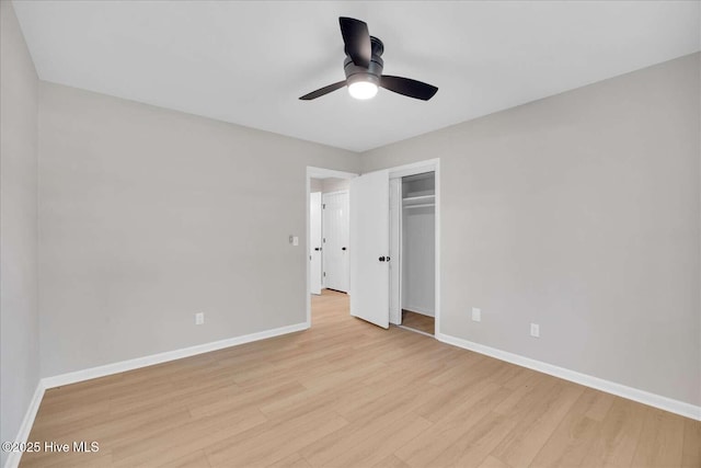 3417 Chalmers Dr, Wilmington, NC 28409 - unfurnished bedroom with baseboards, light wood finished floors, a closet, and ceiling fan