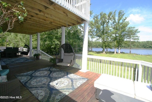 141 N River Rd, Plymouth, NC 27962 - wooden terrace featuring a water view and a yard