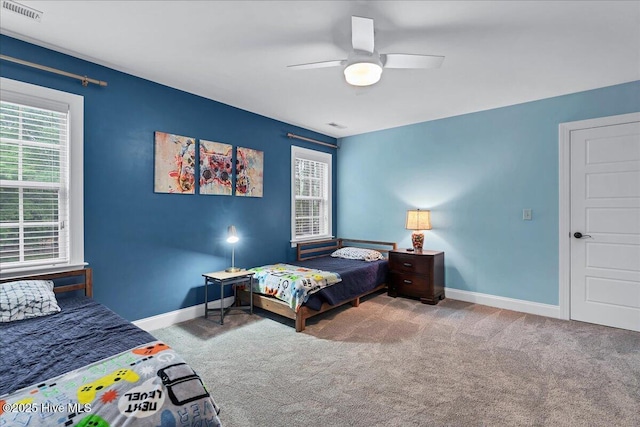 42 Spearhead Dr, Whispering Pines, NC 28327 - bedroom featuring carpet, baseboards, and a ceiling fan