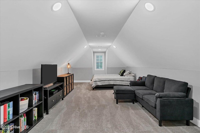 42 Spearhead Dr, Whispering Pines, NC 28327 - bedroom with carpet floors, lofted ceiling, and baseboards