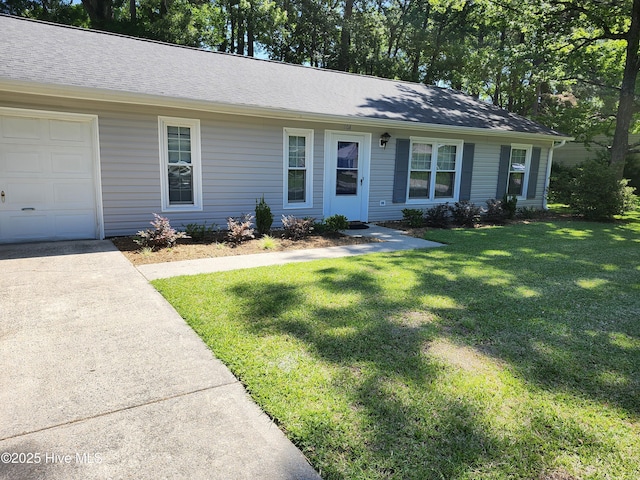 1108 Plymouth Dr, New Bern, NC 28562 - single story home with an attached garage, a front yard, driveway, and roof with shingles