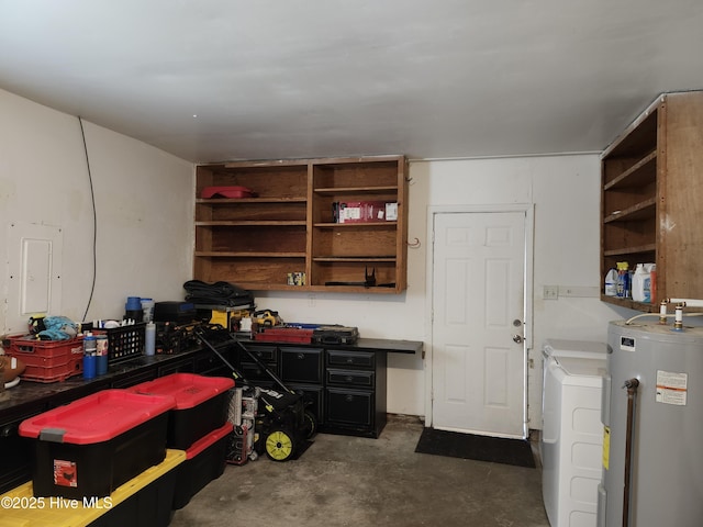 1108 Plymouth Dr, New Bern, NC 28562 - garage with washer / clothes dryer, water heater, and electric panel