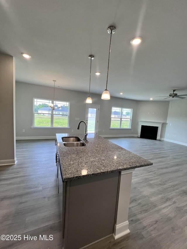 5022 Holly Hill Ct, Battleboro, NC 27809 - kitchen featuring a sink, recessed lighting, healthy amount of natural light, wood finished floors, and baseboards