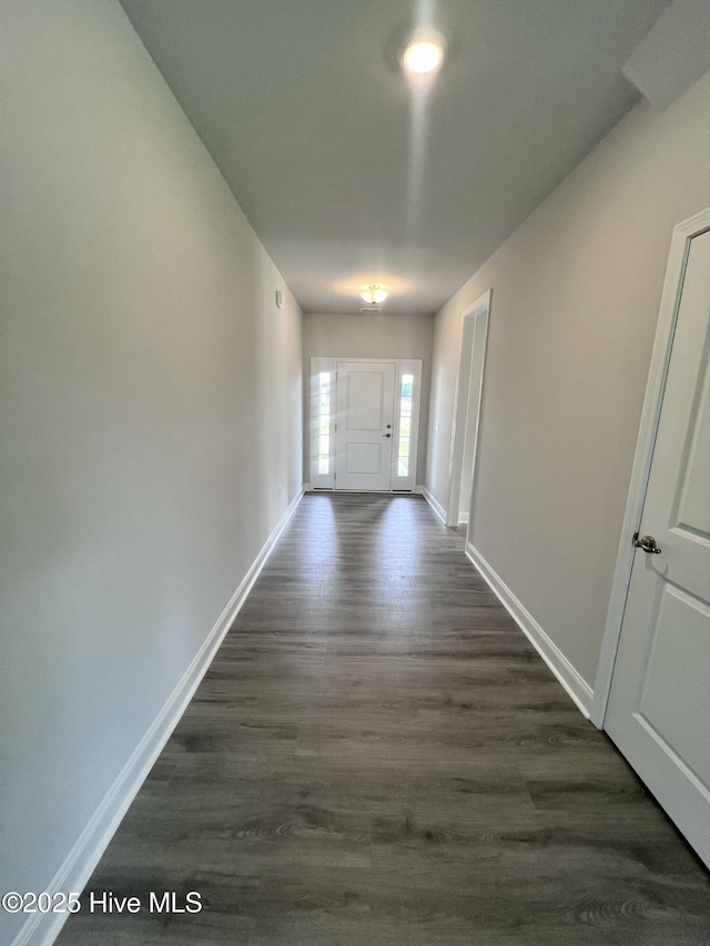 5022 Holly Hill Ct, Battleboro, NC 27809 - hallway featuring baseboards and dark wood-type flooring