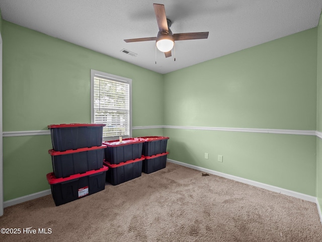 329 Buckhead Rd, Hubert, NC 28539 - recreation room featuring a ceiling fan, carpet floors, baseboards, and a textured ceiling