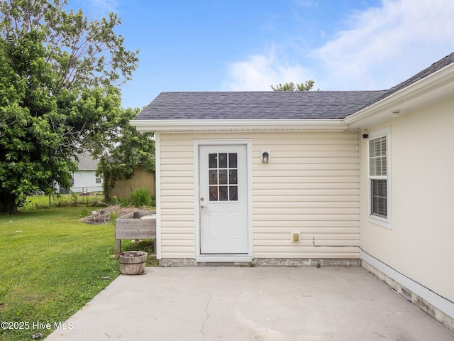 329 Buckhead Rd, Hubert, NC 28539 - property entrance with a patio area, a lawn, and a shingled roof