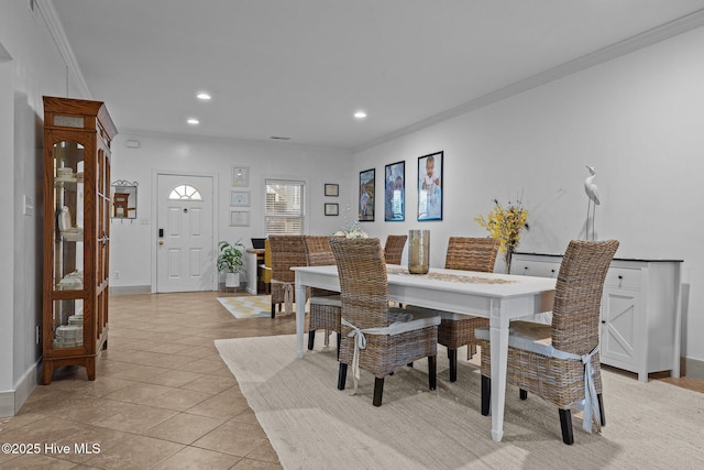 404 Penny Ln Unit F, Morehead City, NC 28557 - dining area with ornamental molding, recessed lighting, baseboards, and light tile patterned flooring