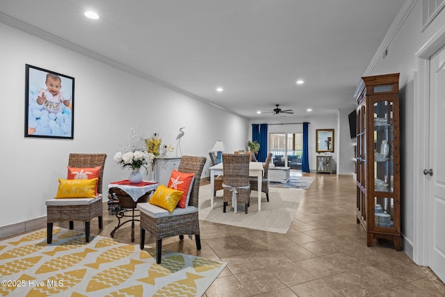 404 Penny Ln Unit F, Morehead City, NC 28557 - sitting room with ornamental molding, recessed lighting, baseboards, and ceiling fan
