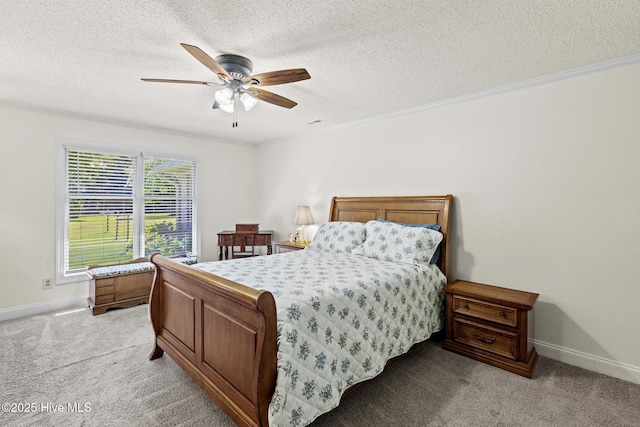 418 Grants Creek Rd, Jacksonville, NC 28546 - bedroom with light colored carpet, baseboards, a textured ceiling, crown molding, and ceiling fan