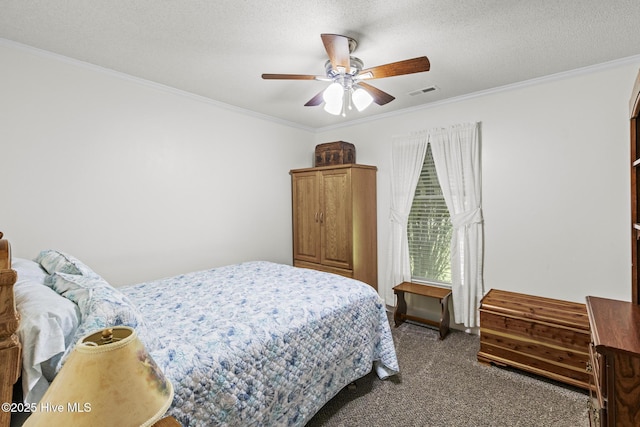 418 Grants Creek Rd, Jacksonville, NC 28546 - bedroom with dark carpet, ornamental molding, and ceiling fan