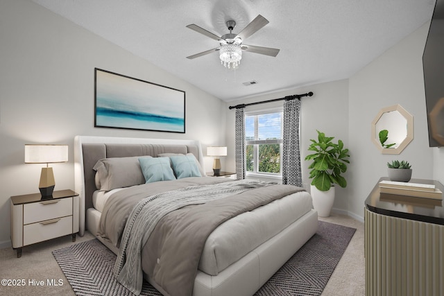 4109 Breezewood Dr Unit 204, Wilmington, NC 28412 - bedroom featuring light carpet, lofted ceiling, baseboards, a ceiling fan, and a textured ceiling