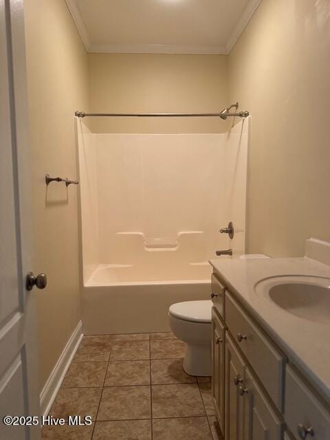 315 Hunters Creek Dr, Goldsboro, NC 27534 - bathroom featuring crown molding, vanity, toilet, shower / washtub combination, and tile patterned flooring