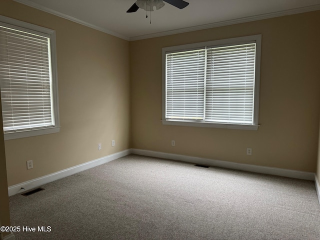 315 Hunters Creek Dr, Goldsboro, NC 27534 - carpeted spare room with ceiling fan, crown molding, and baseboards