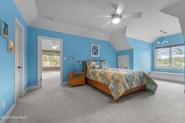 118 Douglas Dr, West End, NC 27376 - bedroom featuring carpet, lofted ceiling, and ceiling fan