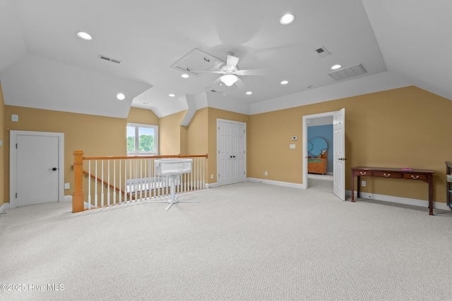 118 Douglas Dr, West End, NC 27376 - additional living space with lofted ceiling, a ceiling fan, light carpet, and recessed lighting