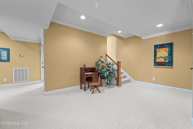 118 Douglas Dr, West End, NC 27376 - office space featuring ornamental molding, carpet, and recessed lighting
