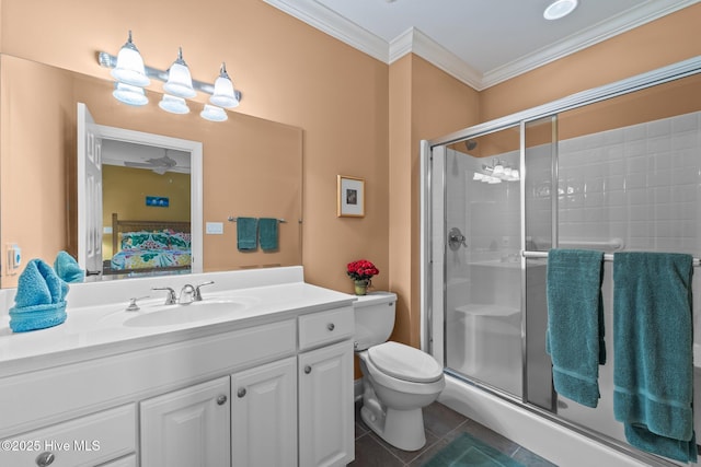118 Douglas Dr, West End, NC 27376 - ensuite bathroom featuring a shower stall, tile patterned flooring, ornamental molding, and vanity