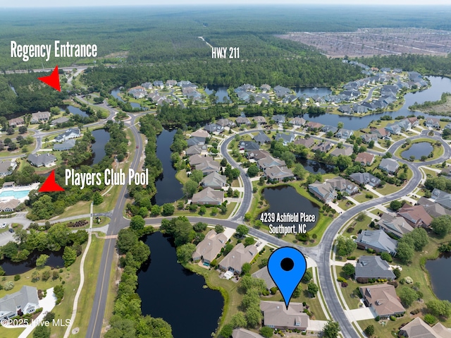 4239 Ashfield Pl, Southport, NC 28461 - aerial view of property's location with nearby suburban area and a large body of water