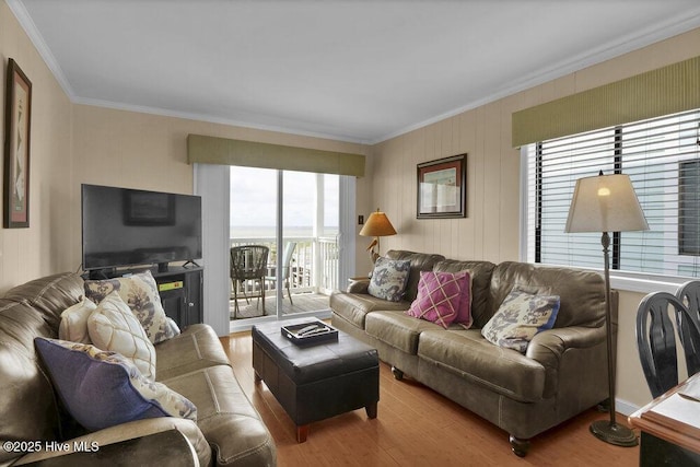 101 W First St # A2, Ocean Isle Beach, NC 28469 - living area featuring ornamental molding, healthy amount of natural light, and wood finished floors