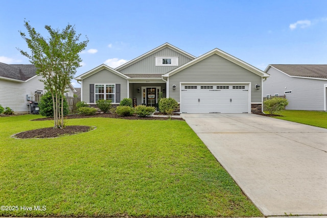 849 Rolling Pines Loop Rd, Leland, NC 28451 - view of front of house featuring board and batten siding, an attached garage, concrete driveway, and stone siding