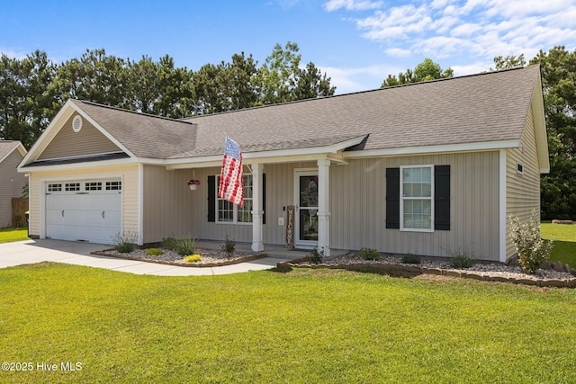 1014 Ponderosa Pl, Jacksonville, NC 28546 - single story home with an attached garage, concrete driveway, a front lawn, and roof with shingles