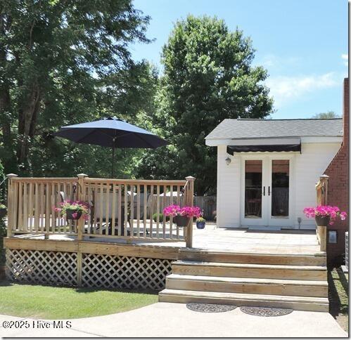 110 E Blalock Rd, Lucama, NC 27851 - deck featuring french doors